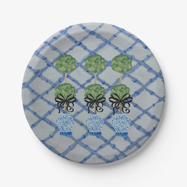 Topiary Blue Ginger Jars   Paper Plate (Front)