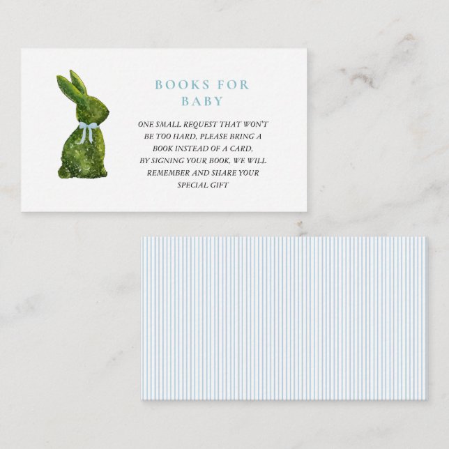 Topiary Bunny Rabbit Boy Baby shower book request Enclosure Card (Front/Back)