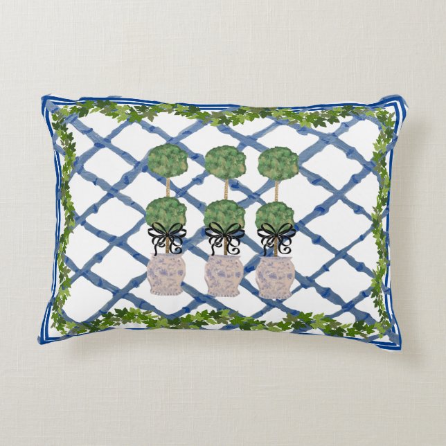 Topiary Chinoiserie Ginger Jar Jars Lumbar  Accent Pillow (Back)