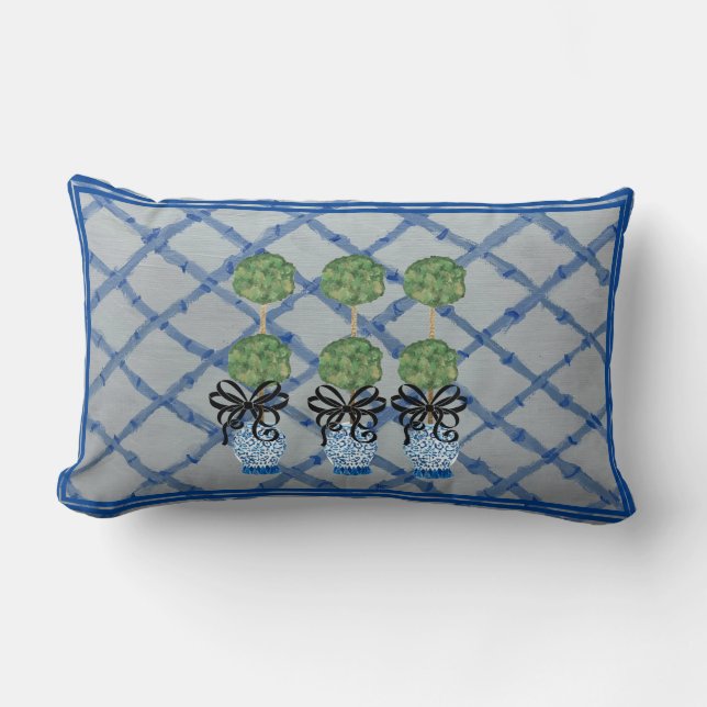 Topiary Chinoiserie Ginger Jar Lumbar  Accent Pill Lumbar Pillow (Front)