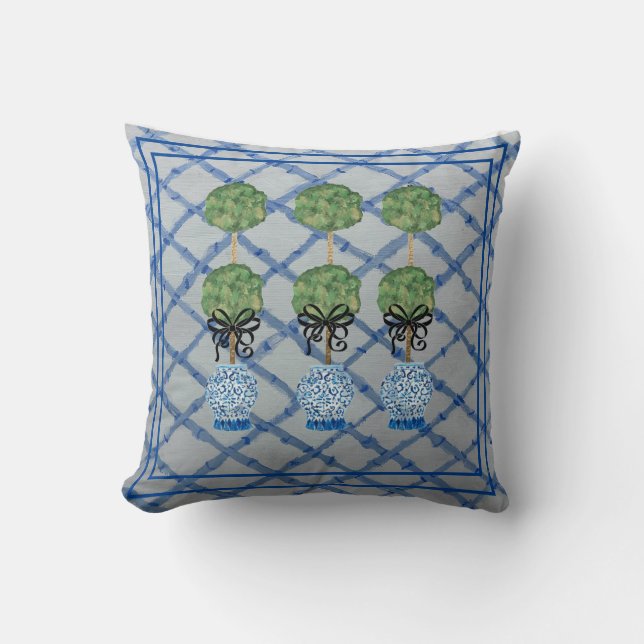 Topiary Chinoiserie Ginger Jar Lumbar  Accent Pill Throw Pillow (Front)