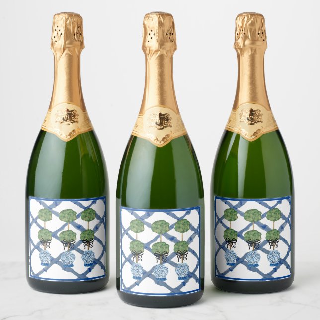 Topiary Chinoiserie Ginger Jar  Napkins Sparkling Wine Label (Bottles)