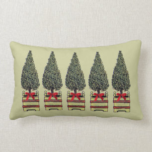 Topiary Christmas Trees on Khaki or Custom Colour Lumbar Pillow