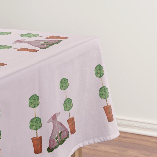 Topiary Pink Staffordshire Dogs fabric Tablecloth (In Situ)