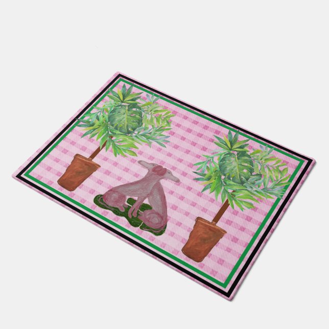 Topiary Pink Staffordshire Dogs Mat doormat rug (Angled)