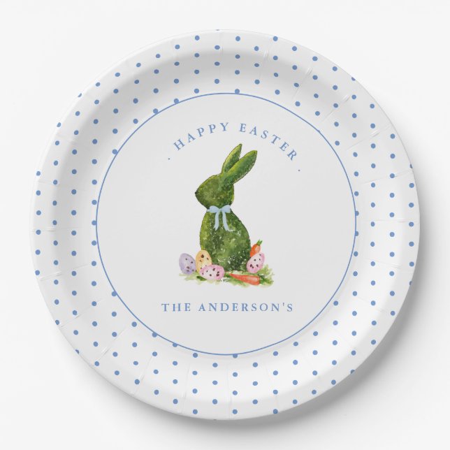 Topiary Rabbit with Easter eggs Easter brunch Paper Plate (Front)