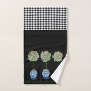 Topiary Roses Black and White Ginger Jar Hand Towel