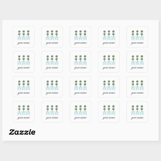 Topiary Topiaries Blue Planter Box Square Sticker (Sheet)