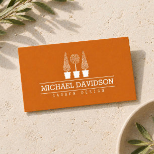 Topiary Trio Gardener Landscaping Dark Orange Business Card
