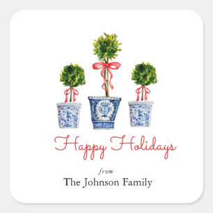 Topiary with red bow Holiday square  Square Sticker