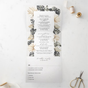 Topical Chic Beach Wedding Tri-Fold Invitation