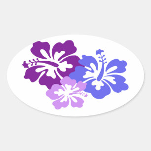 Topical Hibiscus Flower in Blue, Purple and Lilac Oval Sticker