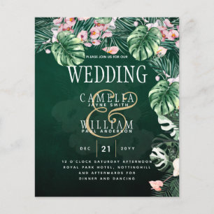Topical Island Leaves Emerald Green Wedding INVITE Flyer