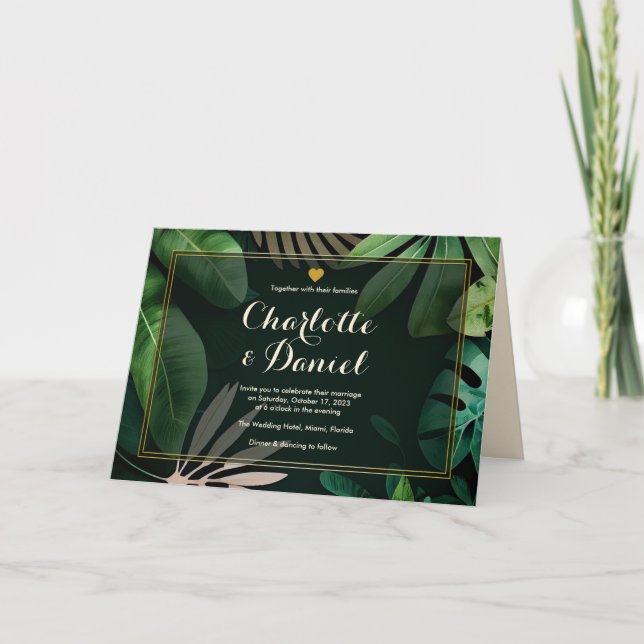 Topical Leaves Pattern | Folded | Wedding Invitation (Front)