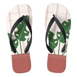 Topical Monstera Terracotta Pink Plaid Flip Flops