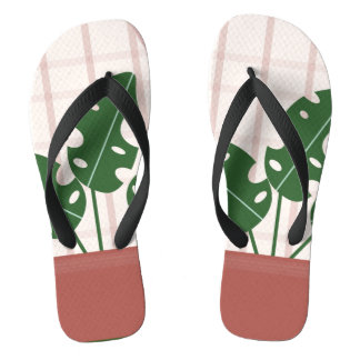 Topical Monstera Terracotta Pink Plaid Flip Flops