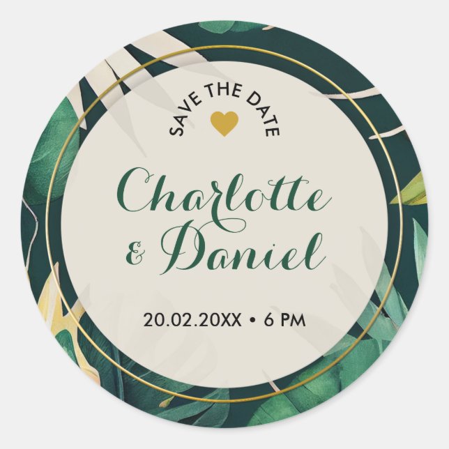 Topical Print | Save The Date | Wedding Classic Round Sticker (Front)