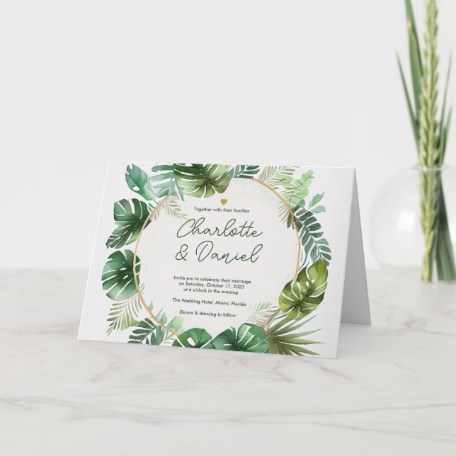 Topical Watercolor Print | Folded | Wedding Invitation (Front)