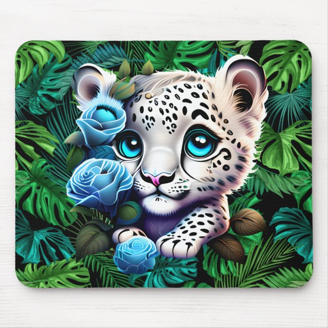 Topical White Leopard Cub  Mouse Pad (Front)