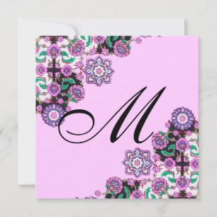 TOPKAPI BLACK WHITE DAMASK MONOGRAM pink silver Invitation