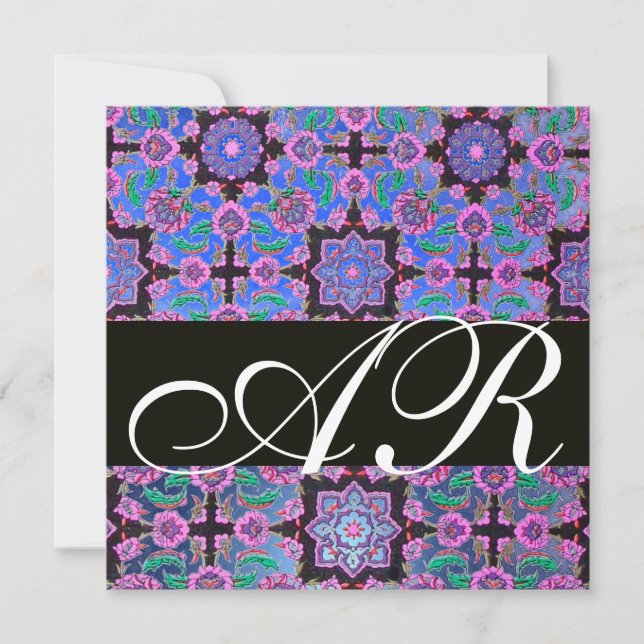 TOPKAPI BLUE BLACK PINK  DAMASK MONOGRAM green Invitation (Front)