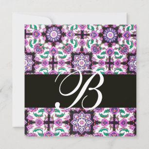 TOPKAPI  DAMASK MONOGRAM  black white pink green Invitation