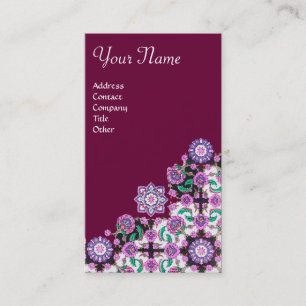 TOPKAPI,FLORAL PINK GREEN ORIENTAL FLOWERS Purple Business Card