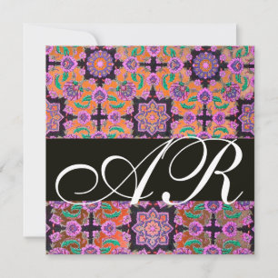 TOPKAPI ORANGE BLACK PINK DAMASK MONOGRAM yellow Invitation