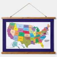 Topo Map of the USA Wood Topped Wall Tapestry