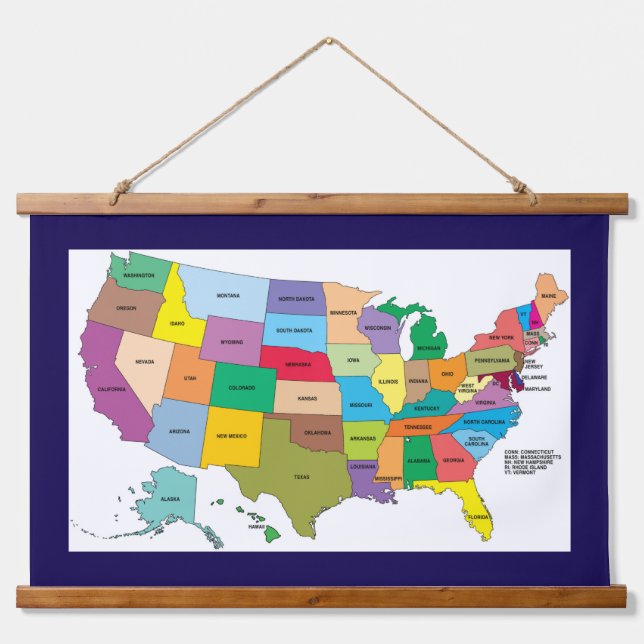 Topo Map of the USA Wood Topped Wall Tapestry (Front)