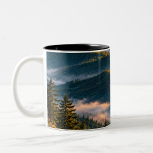 Topo Ridge Dawn Topographic Mountain Poster Two-Tone Coffee Mug