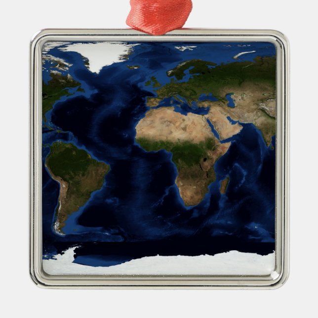 Topographic & bathymetric shading of full earth metal ornament (Front)