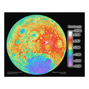 Topographic Colour Map of the Moon's Lunar Surface Photo Print
