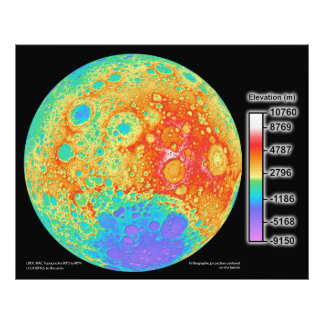 Topographic Colour Map of the Moon's Lunar Surface Photo Print