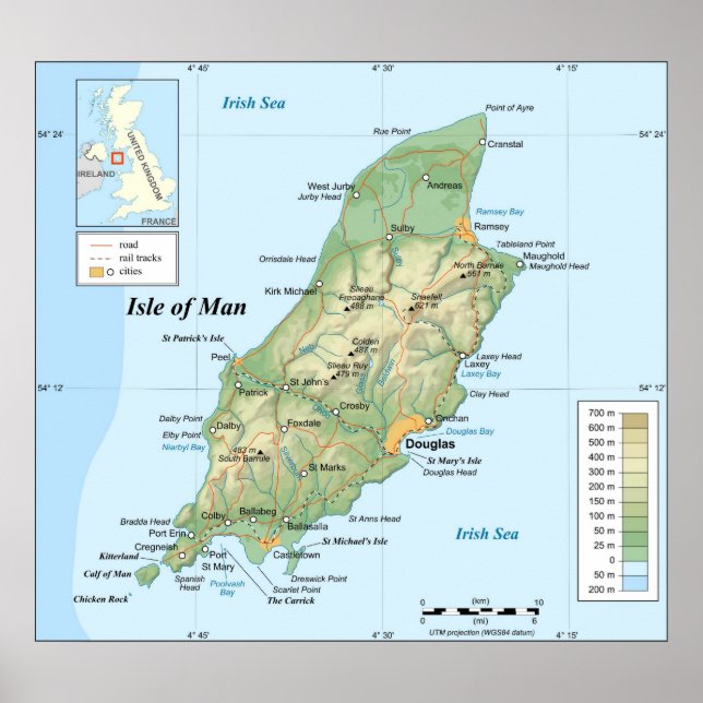 Topographic Map of the Isle of Man Poster (Front)