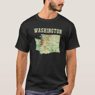 Topographic Map Of Washington State Major Cities R T-Shirt