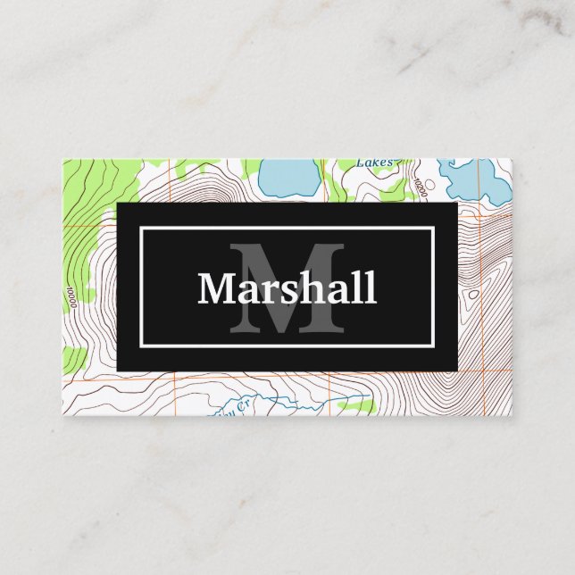 Topographic Map with Your Name and Monogram Business Card (Front)
