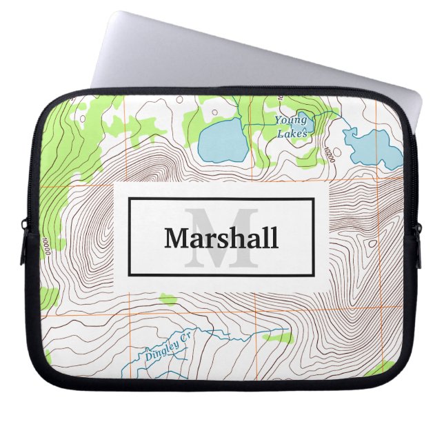 Topographic Map with Your Name and Monogram Laptop Sleeve (Front)