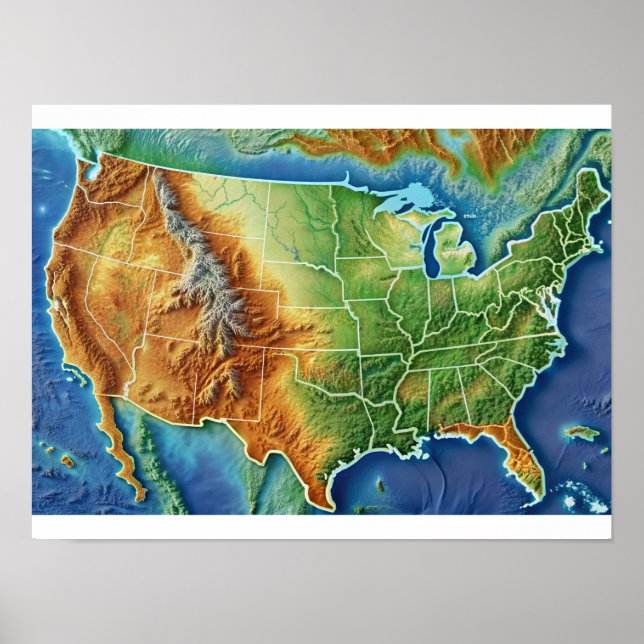 Topographic USA Map Poster (Front)