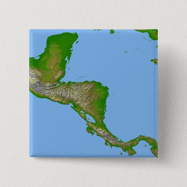 Topographic view of Central America 2 Inch Square Button (Front)