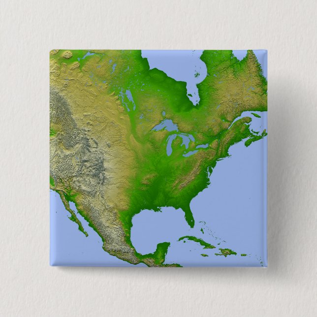 Topographic view of North America 2 Inch Square Button (Front)