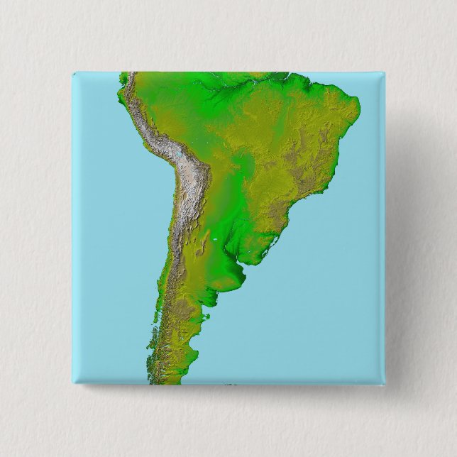 Topographic view of South America 2 Inch Square Button (Front)