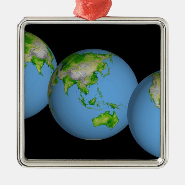 Topographic views of the world metal ornament (Front)