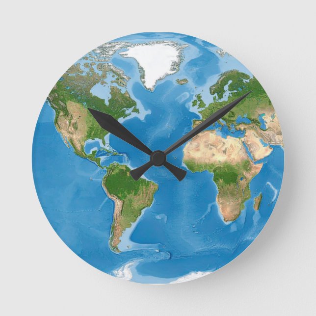 Topographic World Map Earth Illustration Round Clock (Front)