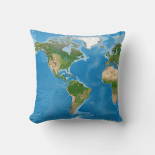 Topographic World Map Earth Illustration Throw Pillow