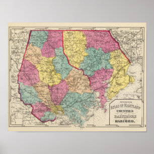Topographical atlas of Maryland counties 4 Poster