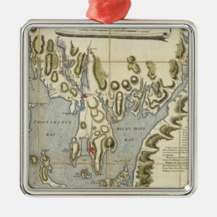 Topographical Chart of the Bay of Narraganset Metal Ornament