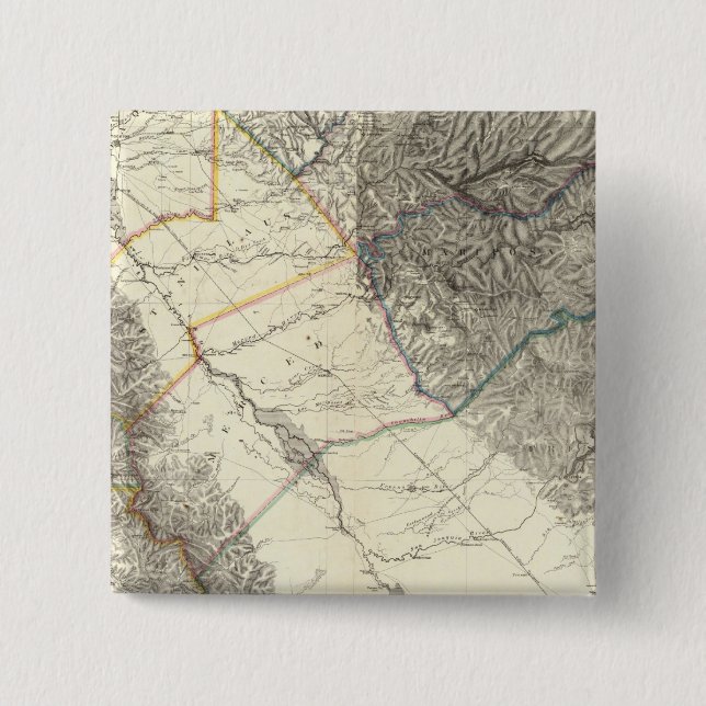 Topographical Map of Central California 2 Inch Square Button (Front)