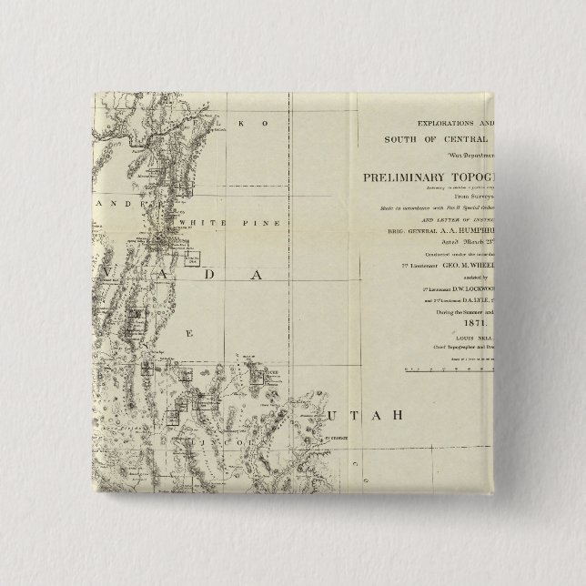 Topographical Map of Nevada and Arizona 2 Inch Square Button (Front)