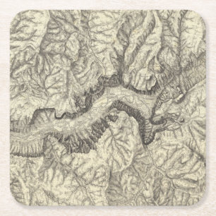 Topographical Map of The Yosemite Valley Square Paper Coaster
